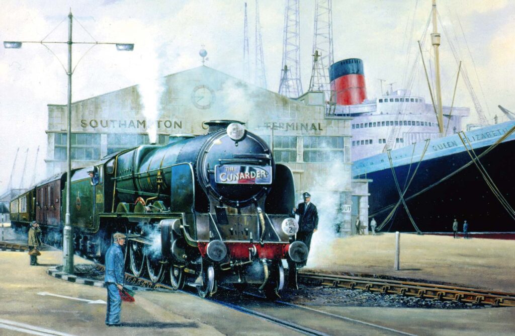 The Cunarder , SR Lord Nelson Class at Southampton Docks + Queen Elizabeth Liner