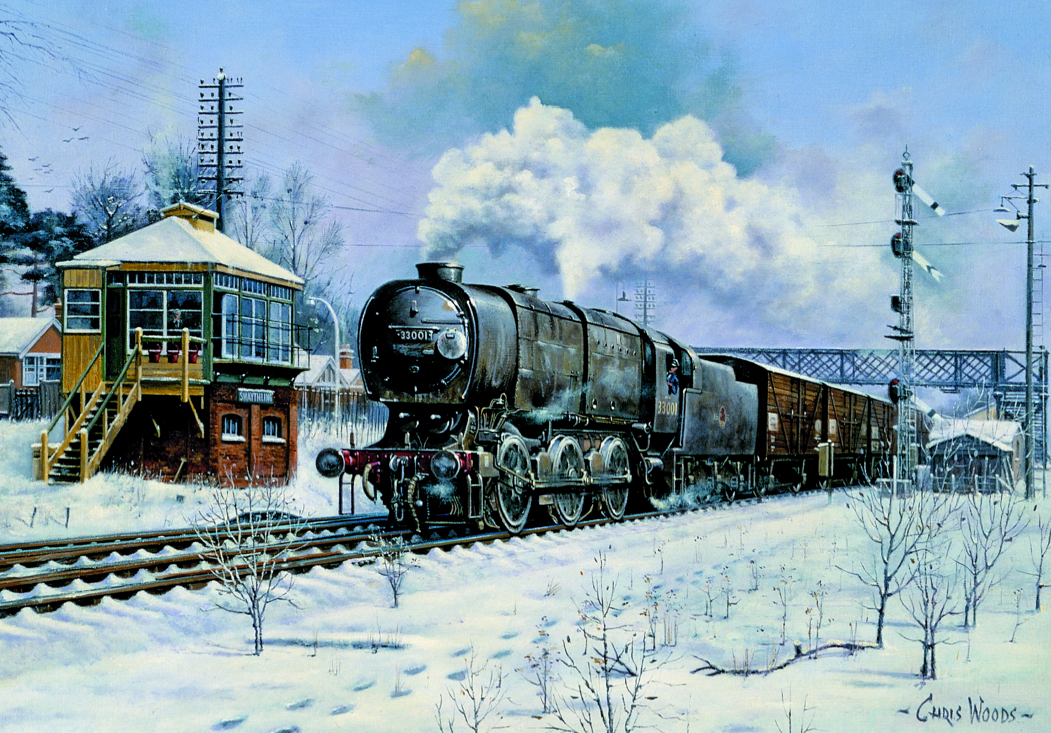 Wintery Morning at Swaythling Signal Box with Q1 No. 33001 in the snow